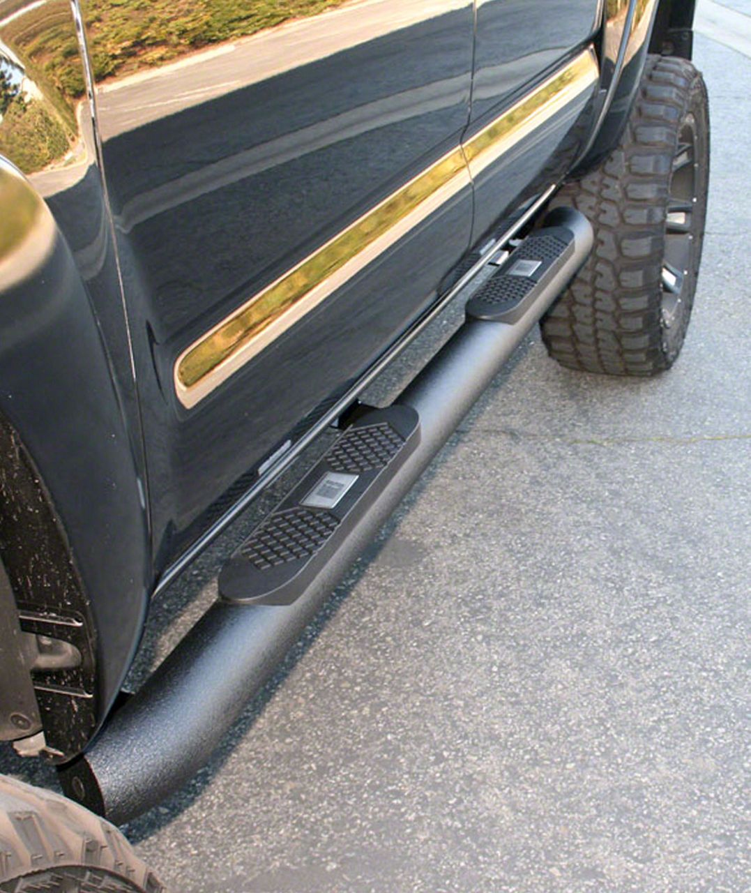 Big Step 4Inch Round Side Step Bars; Textured Black (0523