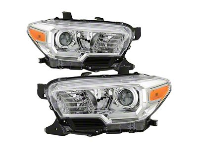 OEM Style Projector Headlights; Chrome Housing; Clear Lens (16-22 Tacoma w/ Factory Halogen DRL)