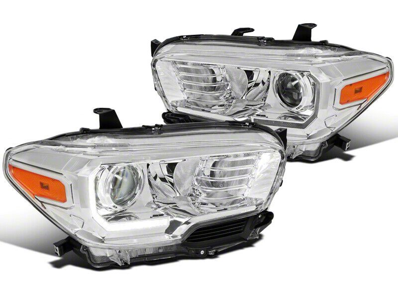 TRD Style Projector Headlights with DRL; Chrome Housing; Clear Lens (16-23 Tacoma w/ Factory LED DRL)