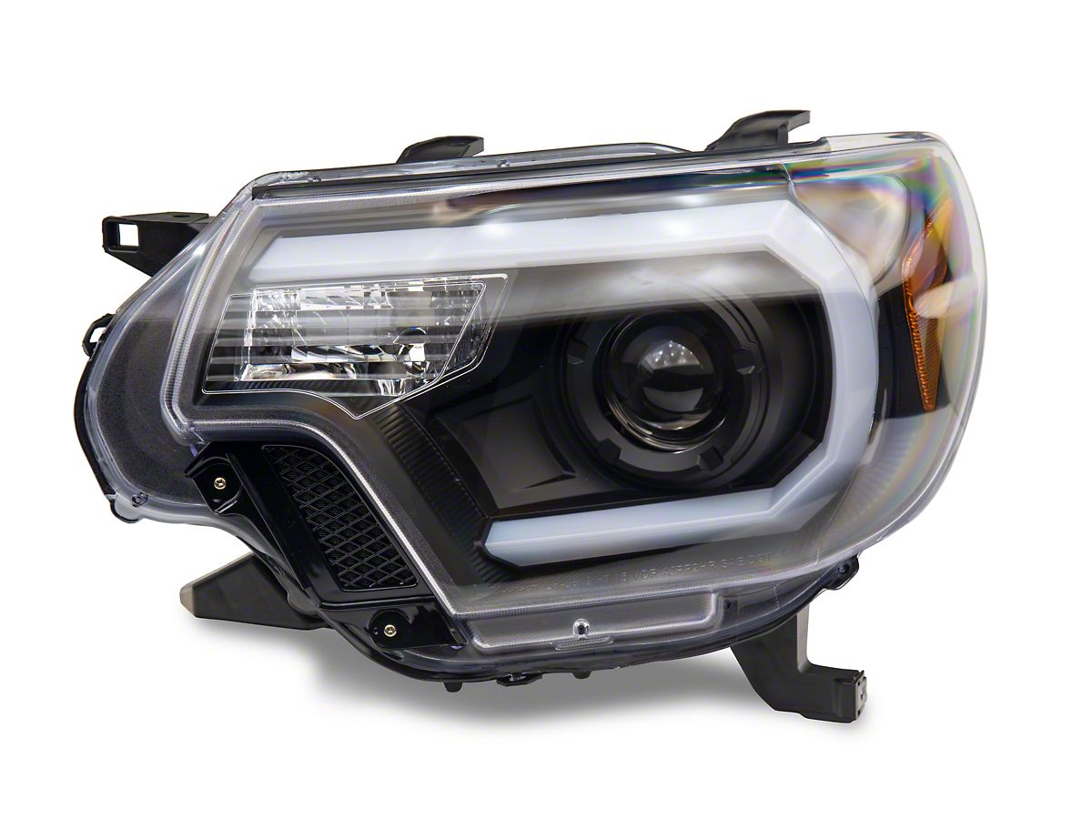 Tacoma Light Bar DRL Projector Headlights; Matte Black Housing