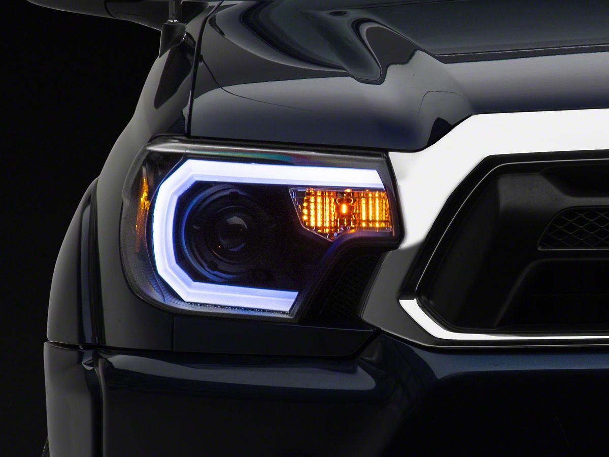 Tacoma Light Bar DRL Projector Headlights; Matte Black Housing