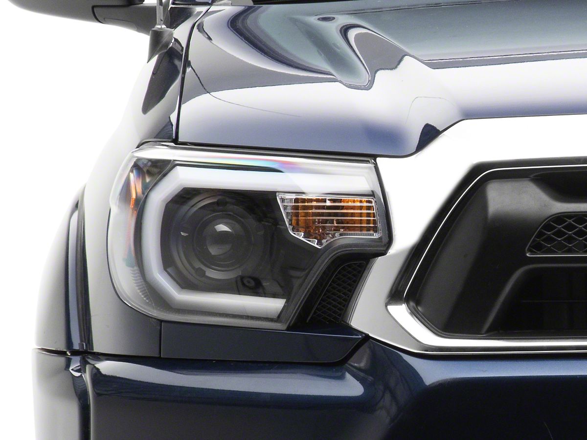 Tacoma Light Bar DRL Projector Headlights; Matte Black Housing