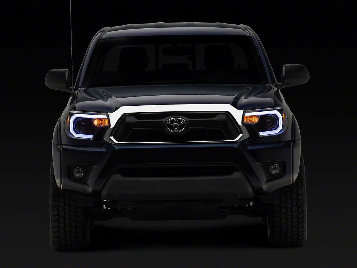 Tacoma Light Bar DRL Projector Headlights; Matte Black Housing