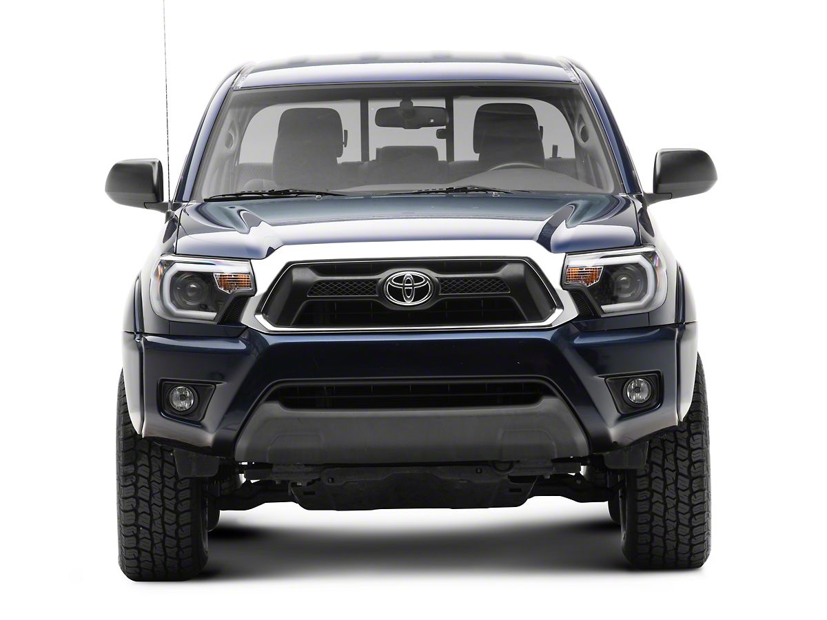 Tacoma Light Bar DRL Projector Headlights; Matte Black Housing