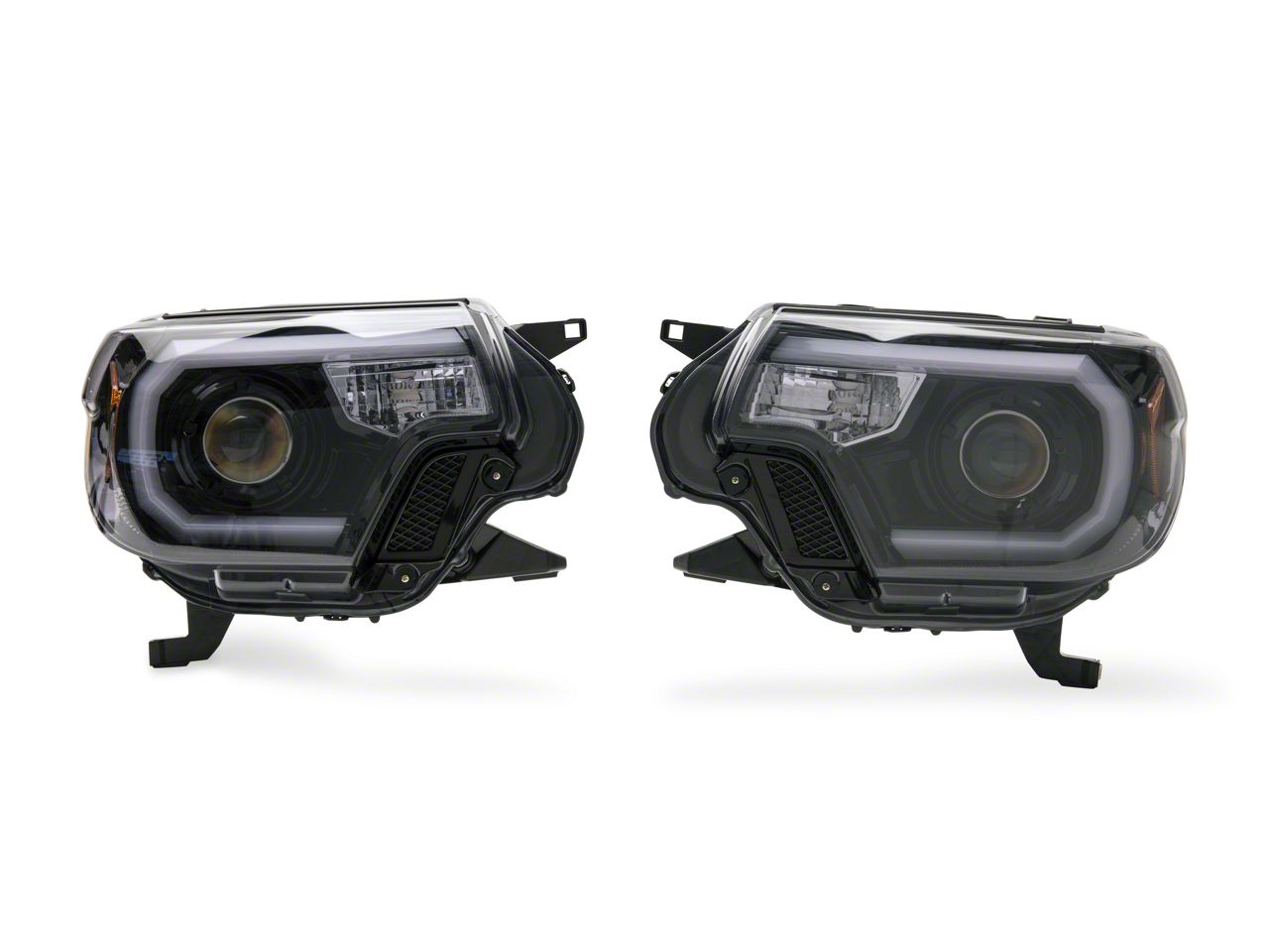 Tacoma Light Bar DRL Projector Headlights; Gloss Black Housing