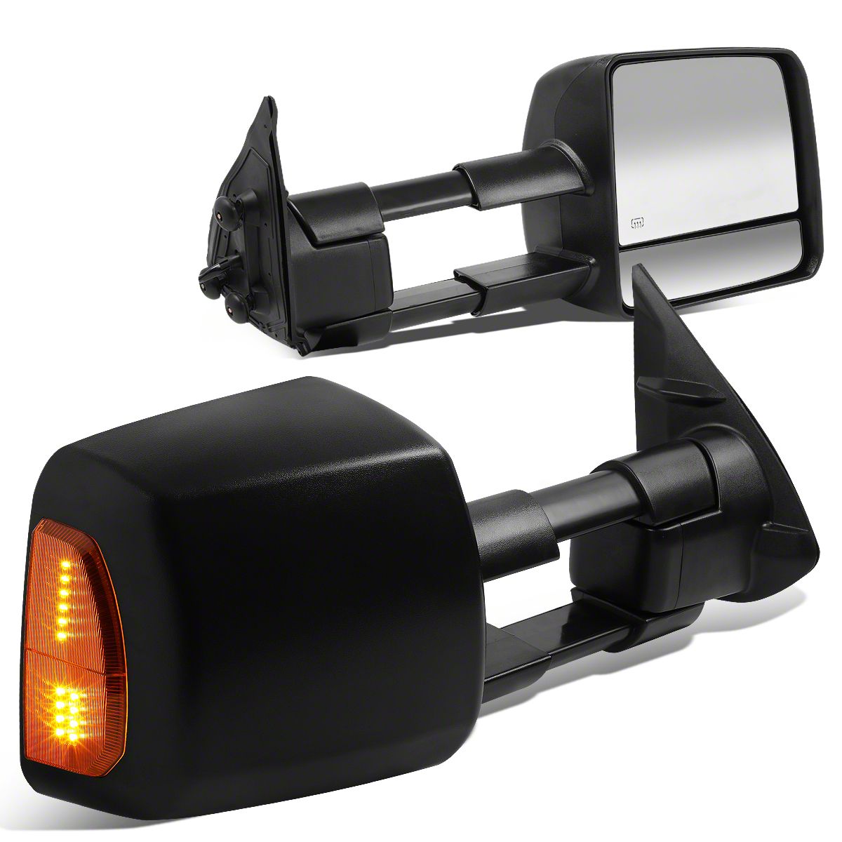 Powered Heated Towing Mirrors with Amber Turn Signals; Black (05