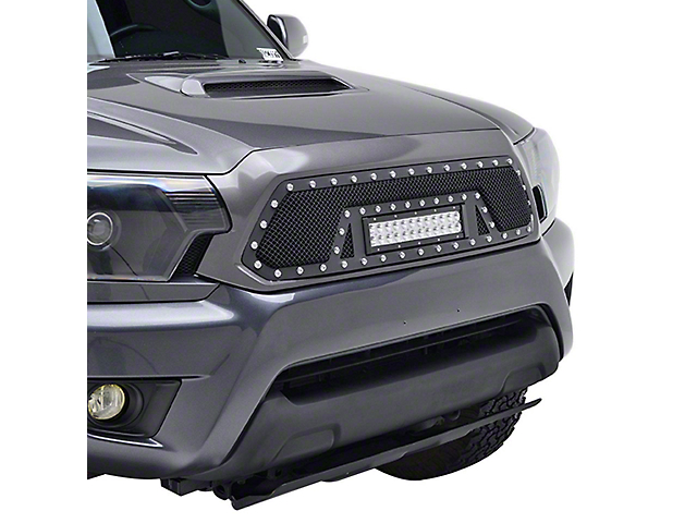 Evolution Stainless Steel Wire Mesh Upper Replacement Grille with LED Light Bar; Black (12-15 Tacoma)