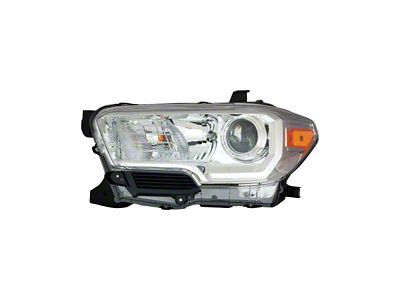 CAPA Replacement Headlight; Chrome Housing; Clear Lens; Driver Side (16-18 Tacoma w/ Factory Halogen Headlights)