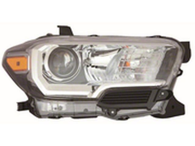 CAPA Replacement Headlight; Black Housing; Clear Lens; Passenger Side (16-18 Tacoma w/ Factory Halogen Headlights)