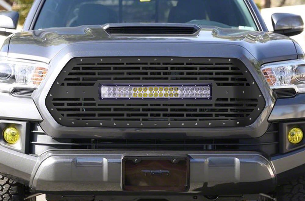 Tacoma 1-Piece Steel Upper Grille Overlay with 22-Inch LED Light Bar ...