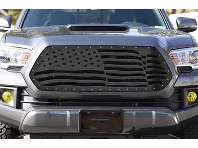 1-Piece Steel Upper Grille Overlay; American Flag Wave (16-17 Tacoma)