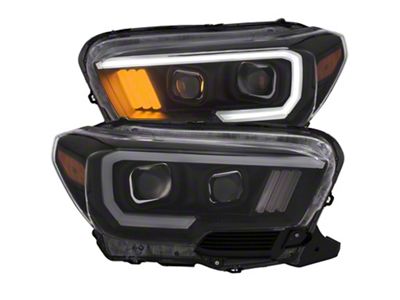 Plank Style Projector Headlights; Black Housing; Clear Lens (16-23 Tacoma w/ Factory Halogen DRL)