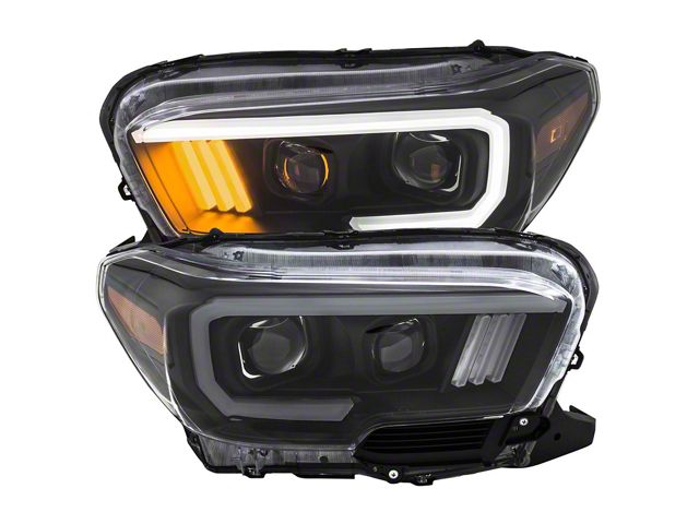 Plank Style Projector Headlights; Black Housing; Clear Lens (16-23 Tacoma w/ Factory LED DRL)