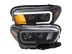 Plank Style Projector Headlights; Black Housing; Clear Lens (16-22 Tacoma w/ Factory LED DRL)