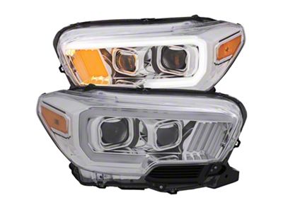 Plank Style Projector Headlights; Chrome Housing; Clear Lens (16-23 Tacoma w/ Factory Halogen DRL)