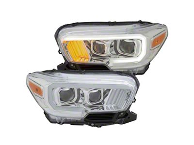 Plank Style Projector Headlights; Chrome Housing; Clear Lens (16-23 Tacoma w/ Factory LED DRL)