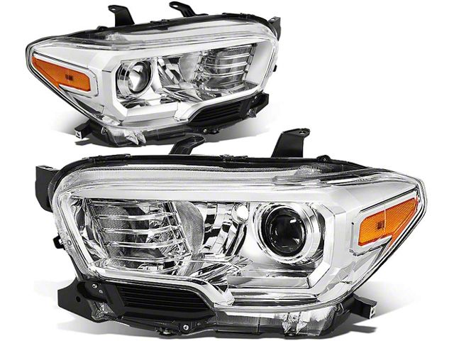 Projector Headlights with Amber Corners; Chrome Housing; Clear Lens (16-23 Tacoma w/ Factory Halogen DRL)
