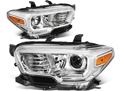 Projector Headlights with Amber Corners; Chrome Housing; Clear Lens (16-23 Tacoma w/ Factory Halogen DRL)