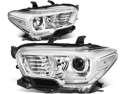 Projector Headlights with Clear Corners; Chrome Housing; Clear Lens (16-23 Tacoma w/ Factory Halogen DRL)
