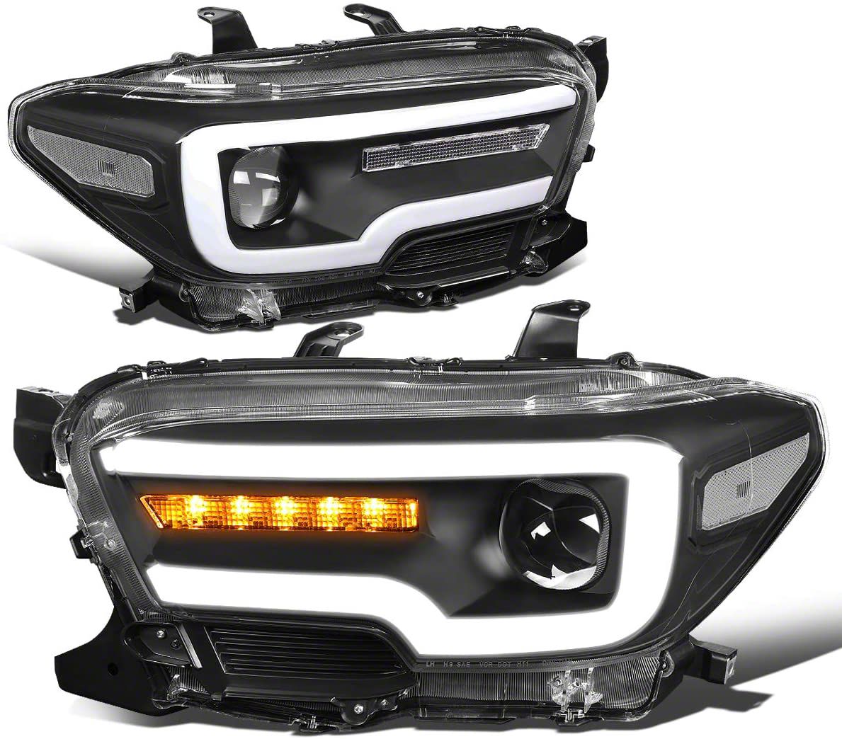 Sequential Turn Signal Projector Headlights with Clear Corners; Black Housing; Clear Lens (16-22 Tacoma w/ Factory Halogen DRL)