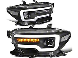 Sequential Turn Signal Projector Headlights with Clear Corners; Black Housing; Clear Lens (16-20 Tacoma w/o Factory LED DRL)