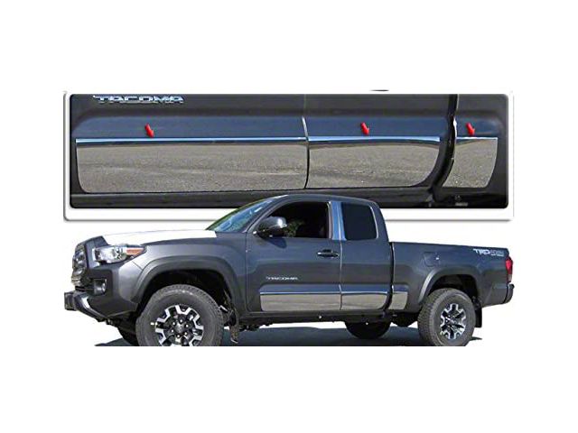 Rocker Panel Trim; Stainless Steel (16-23 Tacoma Access Cab w/ 6-Foot Bed)