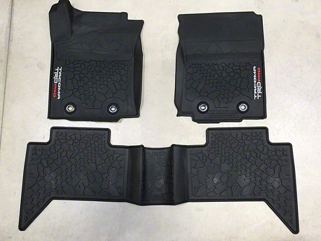Toyota TRD Pro All-Weather Front and Rear Floor Liners; Black (16-23 Tacoma Double Cab w/ Manual Transmission)