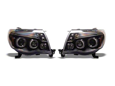 Dual Halo Projector Headlights; Matte Black Housing; Clear Lens (05-11 Tacoma)