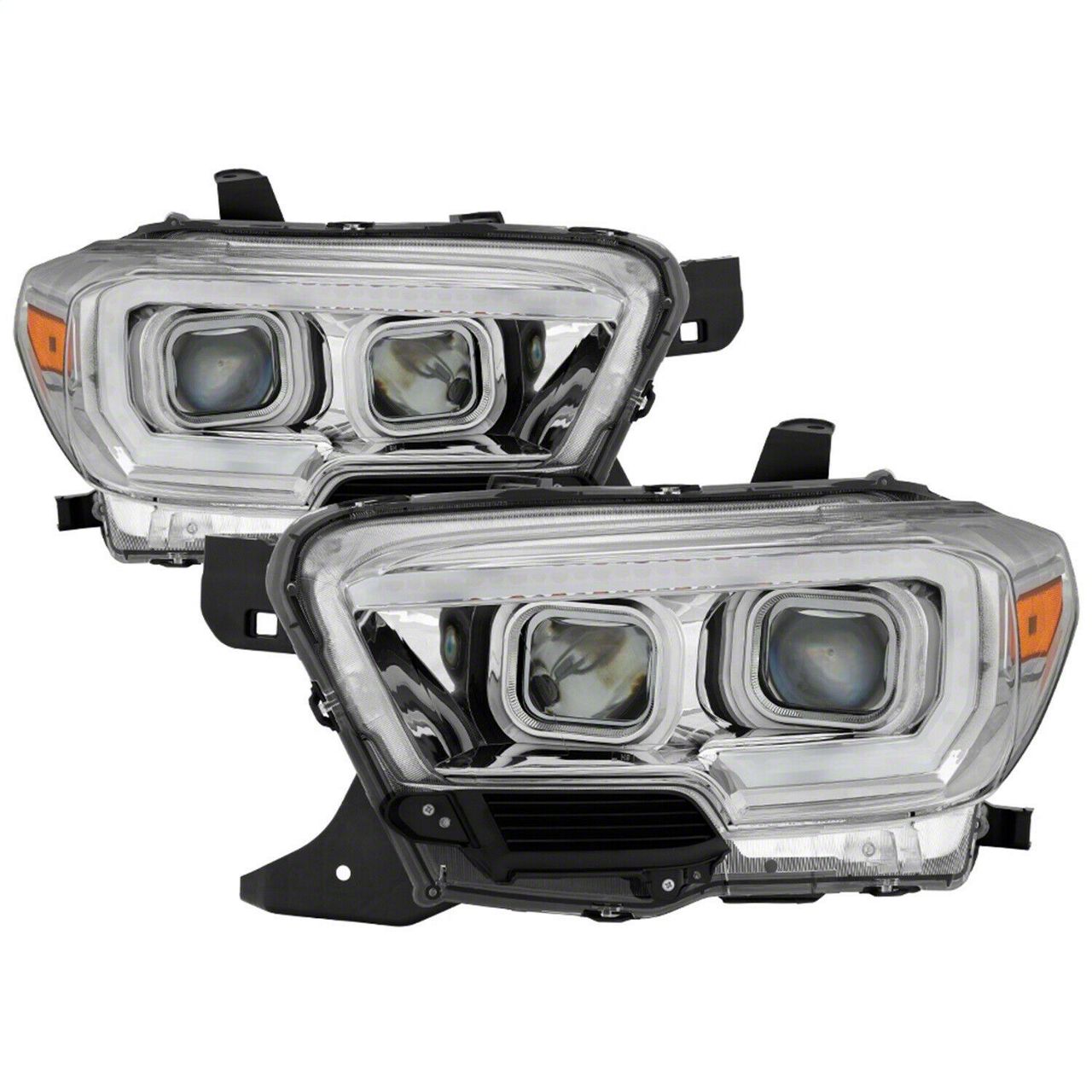 Tacoma Light Bar DRL Projector Headlights; Chrome Housing; Clear Lens ...