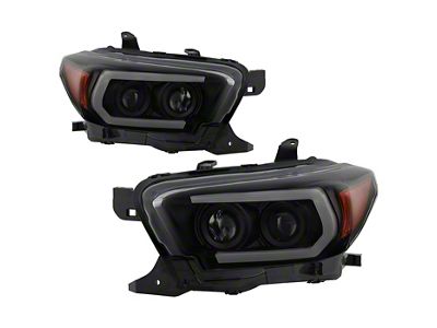 Signature Series Sequential Turn Signal Projector Headlights; Black Housing; Smoked Lens (16-18 Tacoma SR5)