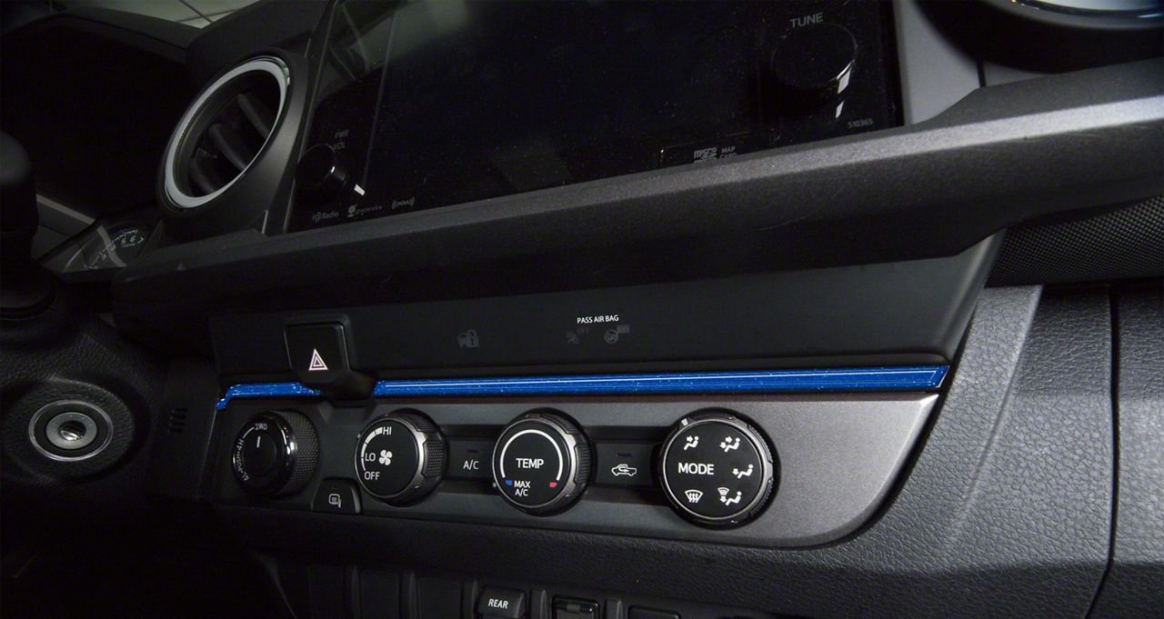 Above Climate Control Accent Trim Strip; Blazing Blue (16-23 Tacoma)