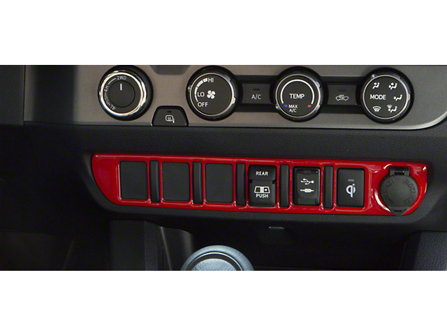 Center Dash 6-Switch Panel Accent Trim; Gloss TRD Red (16-22 Tacoma)