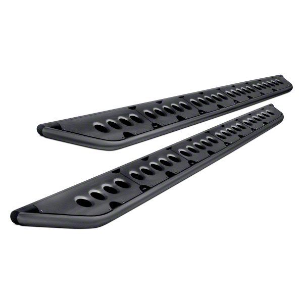 Cali Raised LED Step Edition Rock Sliders with Bed Liner Filler Plates; Textured Black (14-21 Tundra CrewMax)