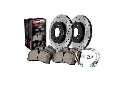 StopTech Sport Axle Drilled 5-Lug Brake Rotor and Pad Kit; Front (10-15 Tundra)