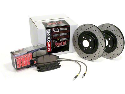 StopTech Sport Axle Drilled 5-Lug Brake Rotor and Pad Kit; Front and Rear (10-15 Tundra)