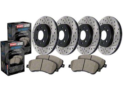 StopTech Street Axle Drilled and Slotted 5-Lug Brake Rotor and Pad Kit; Front and Rear (07-21 Tundra)