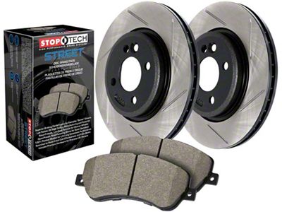 StopTech Street Axle Slotted 5-Lug Brake Rotor and Pad Kit; Front (07-21 Tundra)