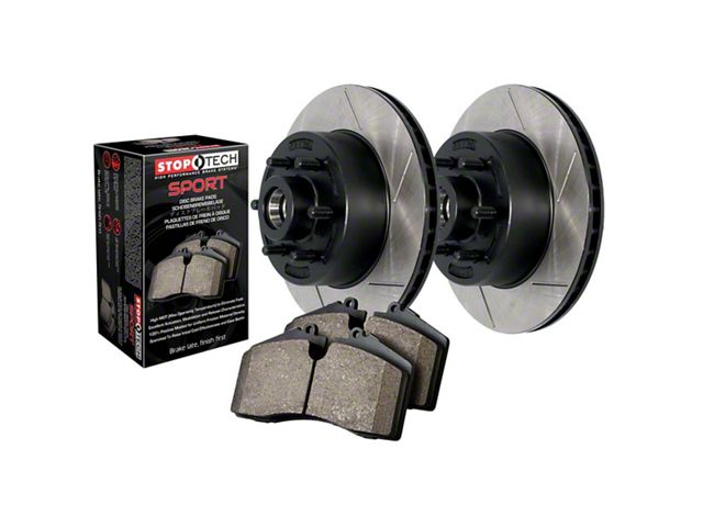 StopTech Truck Axle Slotted 5-Lug Brake Rotor and Pad Kit; Front (07-21 Tundra)