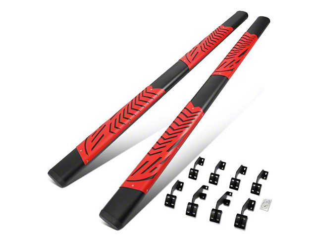 5.50-Inch Oval Side Step Bars; Black and Red (07-21 Tundra CrewMax)