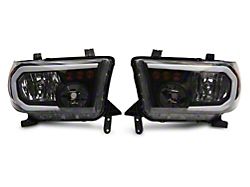 Axial Headlights with LED Bar; Black Housing; Clear Lens (07-13 Tundra w/o Level Adjuster)