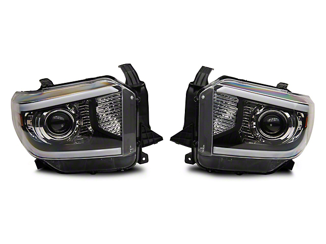 Raxiom Axial Series Projector Headlights with LED Bar; Black Housing; Clear Lens (14-21 Tundra w/ Factory Halogen Headlights)