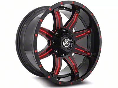 XF Offroad XF-215 Gloss Black Red Milled 6-Lug Wheel; 20x10; -12mm Offset (16-23 Tacoma)