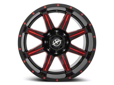 XF Offroad XF-215 Gloss Black Red Milled 6-Lug Wheel; 20x9; 12mm Offset (16-23 Tacoma)