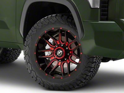XF Offroad XF-222 Gloss Black Red Milled 6-Lug Wheel; 20x9; 12mm Offset (22-24 Tundra)
