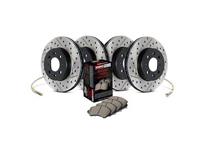 StopTech Sport Axle Drilled and Slotted 5-Lug Brake Rotor and Pad Kit; Front and Rear (07-21 Tundra)