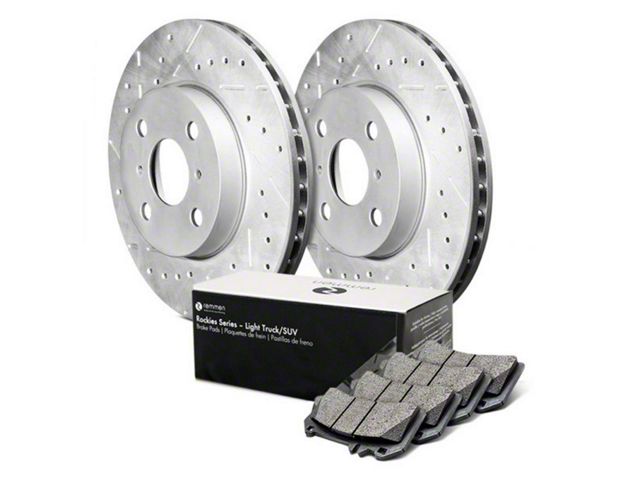 Rockies Series Cross-Drilled and Slotted 5-Lug Brake Rotor and Light Truck/SUV Pad Kit; Front (07-21 Tundra)