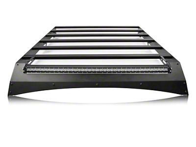 Cali Raised LED Economy Roof Rack with 42-Inch Single Row Amber LED Light Bar and Tall Blue OEM Style Switch (14-21 Tundra CrewMax)