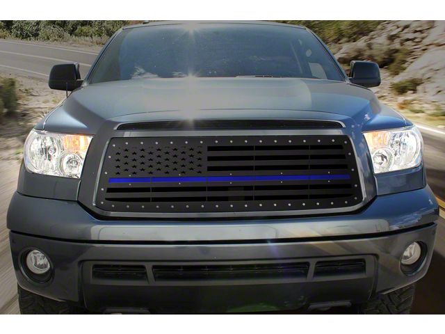 1-Piece Steel Upper Grille Insert; American Flag with Blue Acrylic Underlay (10-13 Tundra)