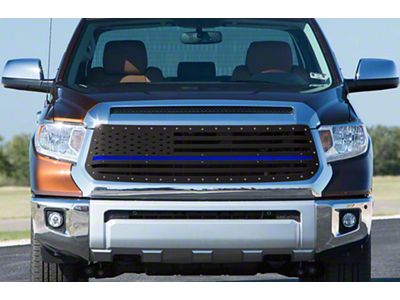 1-Piece Steel Upper Grille Insert; American Flag with Blue Acrylic Underlay (14-17 Tundra)