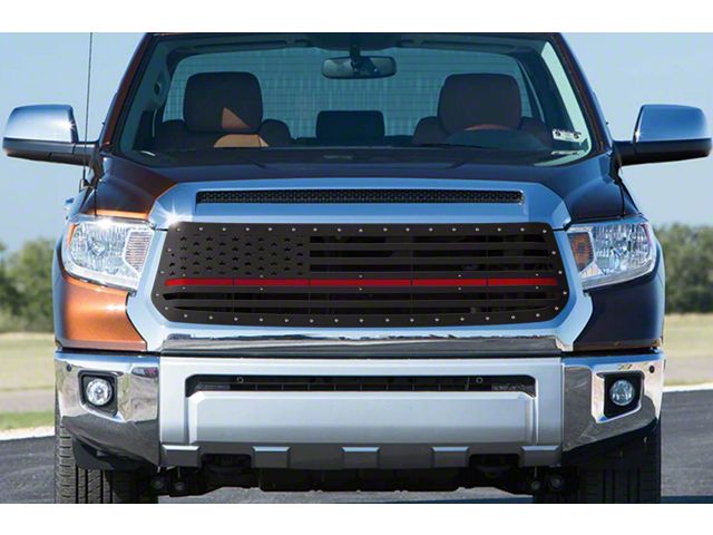 1-Piece Steel Upper Grille Insert; American Flag with Red Acrylic Underlay (14-17 Tundra)